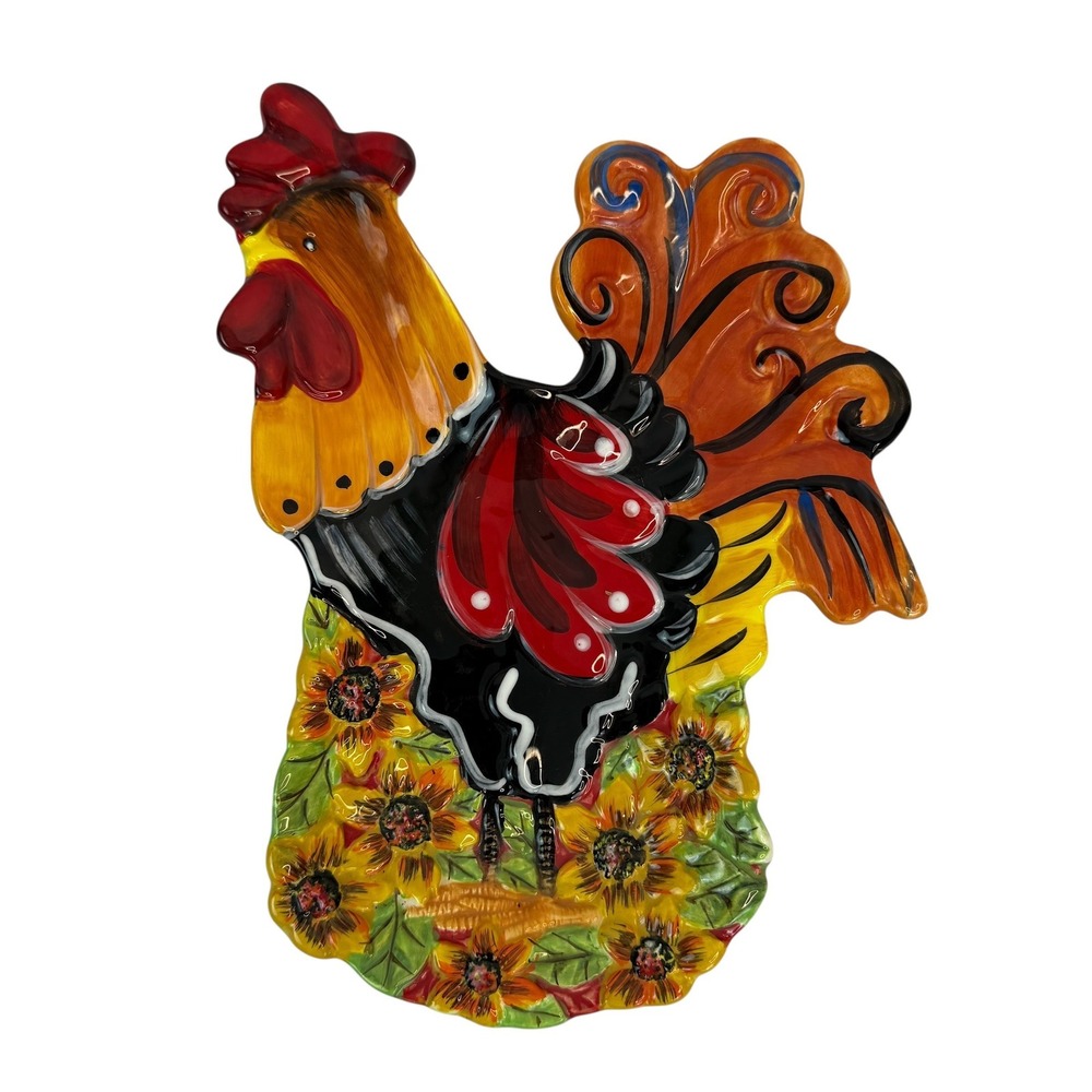 Rooster Spoon Rest 10in Country Sunflower Ceramic Certified International